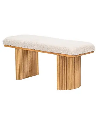- Solid Wood and White Bouclé Bench Exotic Boho Entry While Supplies Last