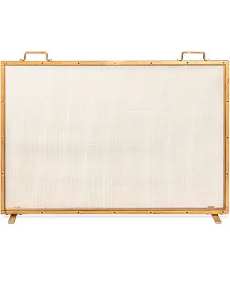 Must Have 38x27in Single Panel Fireplace Screen Handcrafted Steel Mesh Spark Guard w/ Handles
