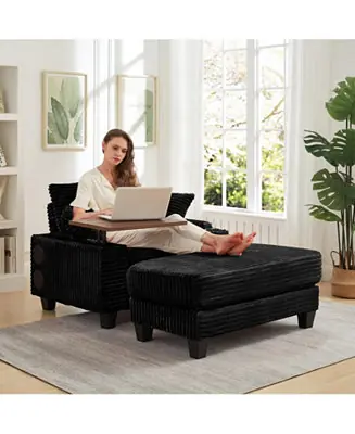 Corduroy Sofa Bed with Ottoman, Bluetooth, USB, Rotating Table Order Now