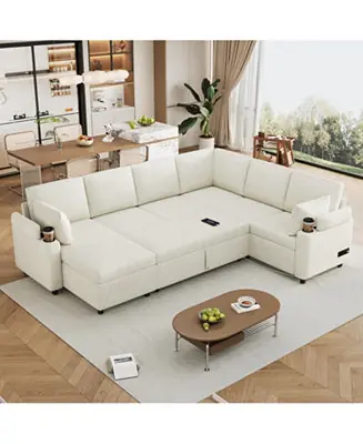 109.9" Sectional Sofa Bed with Storage, Cup Holders & Charging Reduced Price