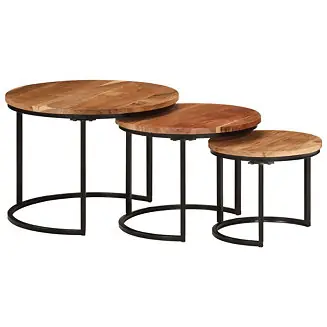 Free Returns Nesting Table Set of 3 Natural wood and black
