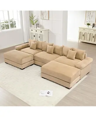 Streamdale Camel 130" Oversized Corduroy Cloud Modular Sectional Couch with Ottoman Limited Edition
