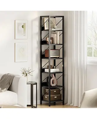 6 Tier Narrow Bookcase Tall Skinny Bookshelf Rustic Corner Shelf Small Bookshelves Industrial Bookcase for Bedroom, Living Room, Home Office Exclusive Offer