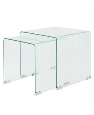 Two Piece Nesting Table Set Tempered Glass Clear Premium