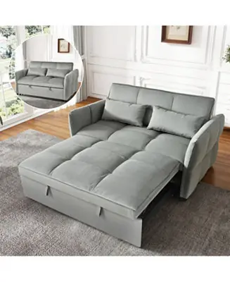 Streamdale 3-in-1 Velvet Pull Out Couch Bed with Reclining Backrest & Pillows (Dark Grey Original