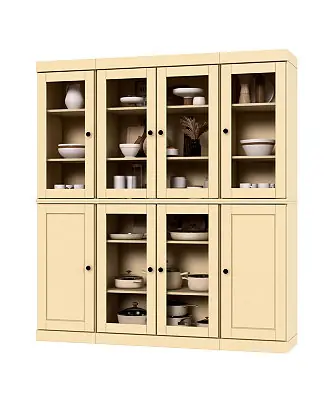 Factory Price 65" 1-Pc. Solid Wood Pantry China Cabinet with Raised Panel, Clear Glass Doors and Adjustable Shelves