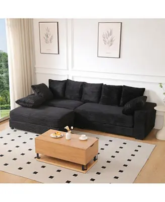 Corduroy Sectional Sofa w/ Ottoman & Pillows Best Choice
