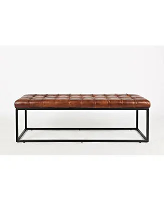 Global Archive 55" Genuine Distressed Leather Ottoman Bench Worldwide Shipping