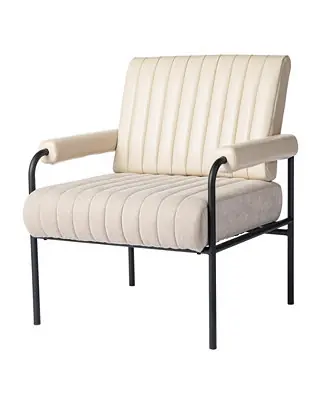34" Leatherette Mid-Century Modern and Fabric Combination Armchair Express Delivery