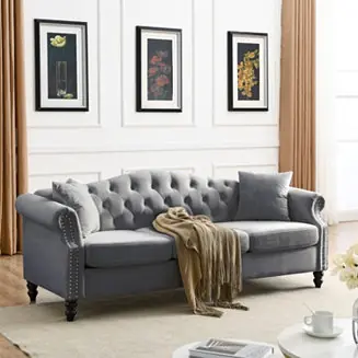 Discount Grey Velvet Chesterfield Sofa with Tufted Couch