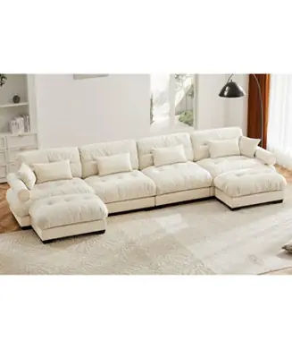 Today Only U-Shaped Sectional Sofa Cloud Couch with Movable Ottomans, Convertible 4 Seater