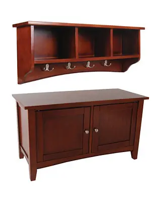 Shaker Cottage Storage Coat Hook with Cabinet Bench Set, Cherry Flash Sale