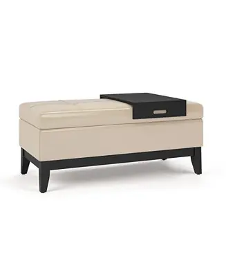 Budget Oregon Storage Ottoman Bench with Tray in Satin Cream Pu Leather