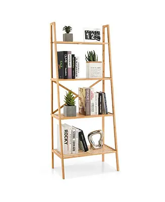 4-Tier Bamboo Ladder Bookshelf 58'' Display Shelf Storage Rack Plant Flower Stand Clearance