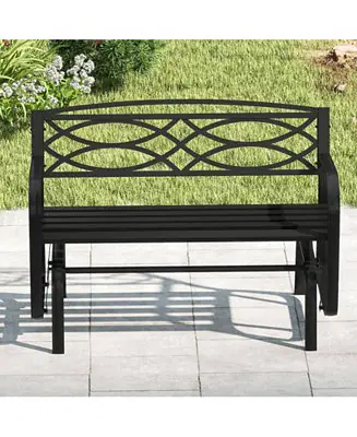 Buy Today 2-Person Outdoor Glider Bench with Metal Frame Armrests Geometric Backrest