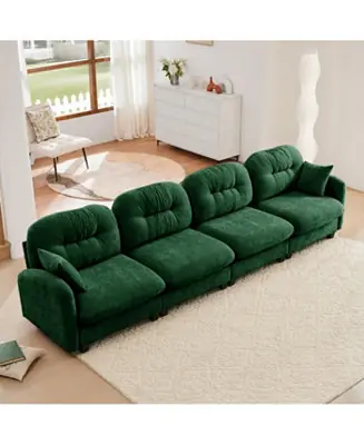 Authentic Streamdale Four-Seater Modular Chenille Sectional Couch with Pillows, Green