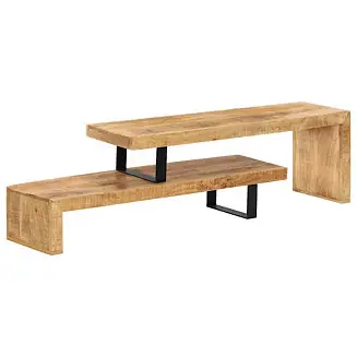 Special Discount TV Stand Natural Mango Wood Solid Mango Wood, Wrought Iron Medium