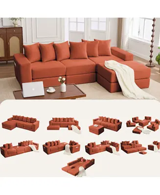 Mega Sale Convertible Corduroy Sectional Sofa with Pillows