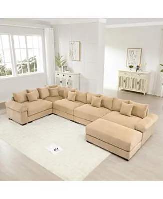 New Release Streamdale Oversized Cloud Modular Sectional Couch with Ottoman, Camel