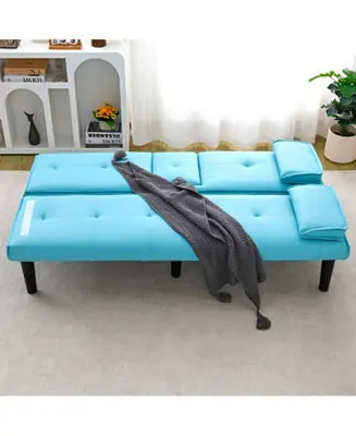 Authentic 67" Blue PVC Sofa Bed - Foldable with Cup Holder