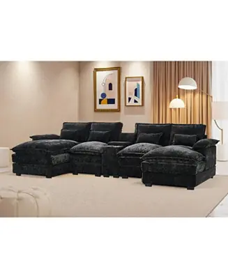 120" U-Shaped Sofa w/ Console Table, USB Ports & Pillows Shop Now