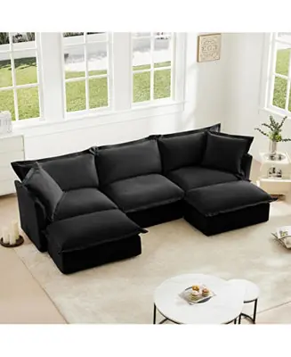 Slipcovered U Shape Sectional Sofa with Pillows Top Pick