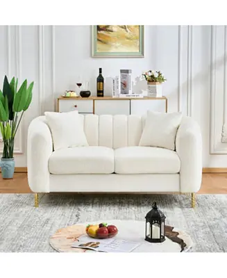 63" Chenille Loveseat Sofa - Modern Tufted Couch with Gold Legs Last Chance