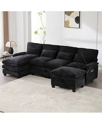 106" U-Shape Sectional Sofa Cloud Couch, Chenille, Ottoman & Pillows Affordable
