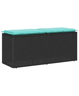 Patio Bench with Cushion Black 43.3"x15.7"x17.3" Poly Rattan While Supplies Last
