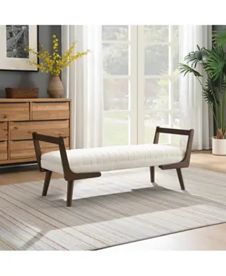 Wholesale 52" Mid Century Bench with Walnut Wood Leg, Channeled Upholstered Footrest Stool
