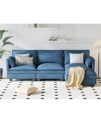 107.8" 3 Seater L-Shaped Sofa Couch with Ottoman & Pockets Limited Time