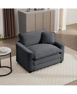 Holiday Sale Grey Corduroy Deep Seat Chair with Pillow