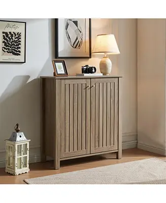 Modern Shoe Cabinet with Vented Slat Doors 4 Shelves Metal Knobs Holds 20 Pairs Latest