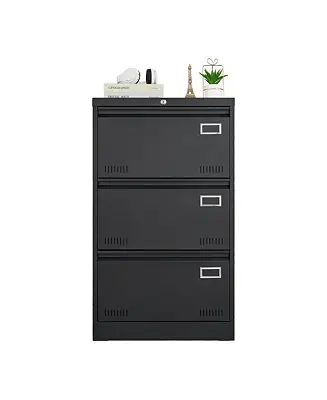 Best Choice 3 Drawer File Cabinet with Lock Metal Vertical File Cabinet Office Home, A4 Legal/Letter Size Narrow File Cabinet Locked