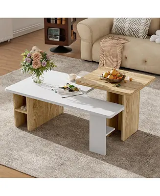 New Arrival Set of 2 Farmhouse Rectangular Nesting Coffee Tables with Wood Finish for Living Room