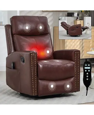 Wine Red Leather Heat Massage Rocker Recliner Warranty Included