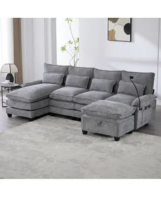 Express Delivery 106" U-Shape Sectional Sofa Cloud Couch, Chenille, Ottoman & Pillows