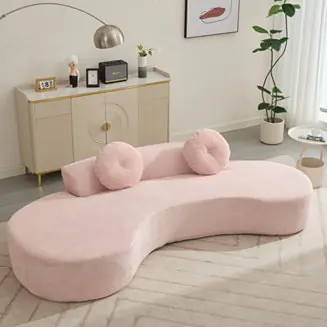 Curved Sofa with Pillows, Pink Corduroy New Arrival
