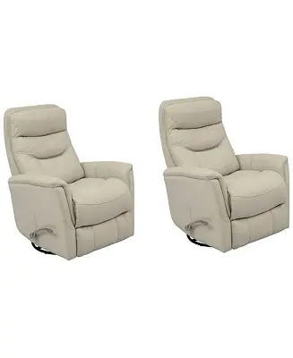 Two Pack Top Grain Leather Gemini - Ivory Swivel Glider Recliner Viral