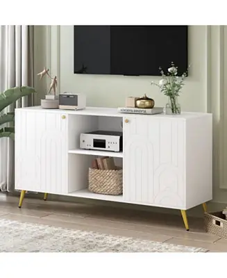 Same Day Shipping Modern TV Stand with Adjustable Shelf, Metal Legs, and Anti-Tip Safety