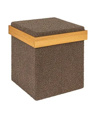 Versatile Boucle Ottoman with Hidden Storage, Brown Buy Online