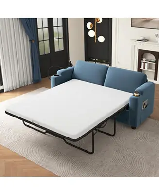 Exclusive Navy Corduroy Sleeper Sofa with Mattress, USB Ports & Storage
