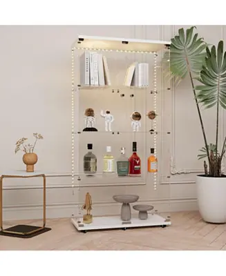 Place Order White Tempered Glass wood Cabinet w/ LED, Lock & Wheels