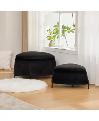 Upholstered Storage Ottoman Set with Metal Legs - Black Latest
