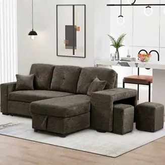 Luxury Knox Charcoal Sectional Sofa Bed with Storage Chaise