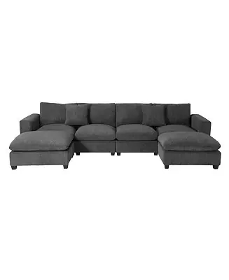 128" Corduroy Modular U-Shaped Sectional Couch and Chaise With USB/Type-C Ports and Side Pockets Deal