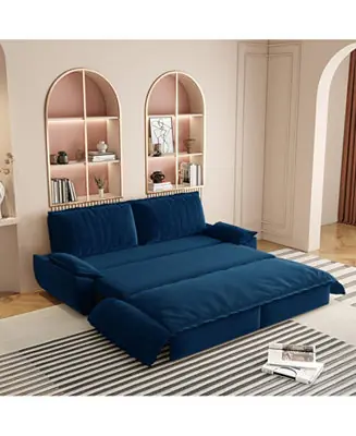 Limited Offer Queen Pull Out Sleeper Sofa Bed - 3-in-1 Convertible Velvet Loveseat, Blue