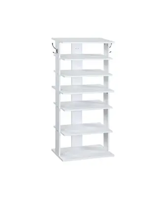 7-Tier Vertical Shoe Rack Organizer with Hooks - White Shop Now