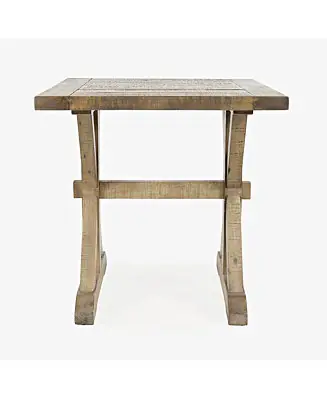 Viral Carlyle Crossing Modern Rustic Distressed Solid Wood End Table with Trestle