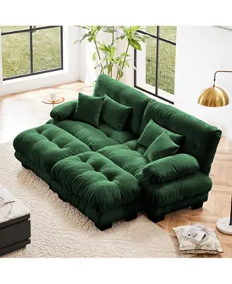 Streamdale Cloud Couch Sleeper Sofa, Chenille 2 Seater with 2 Lumbar & 2 Throw Pillows, Green No Minimum Order
